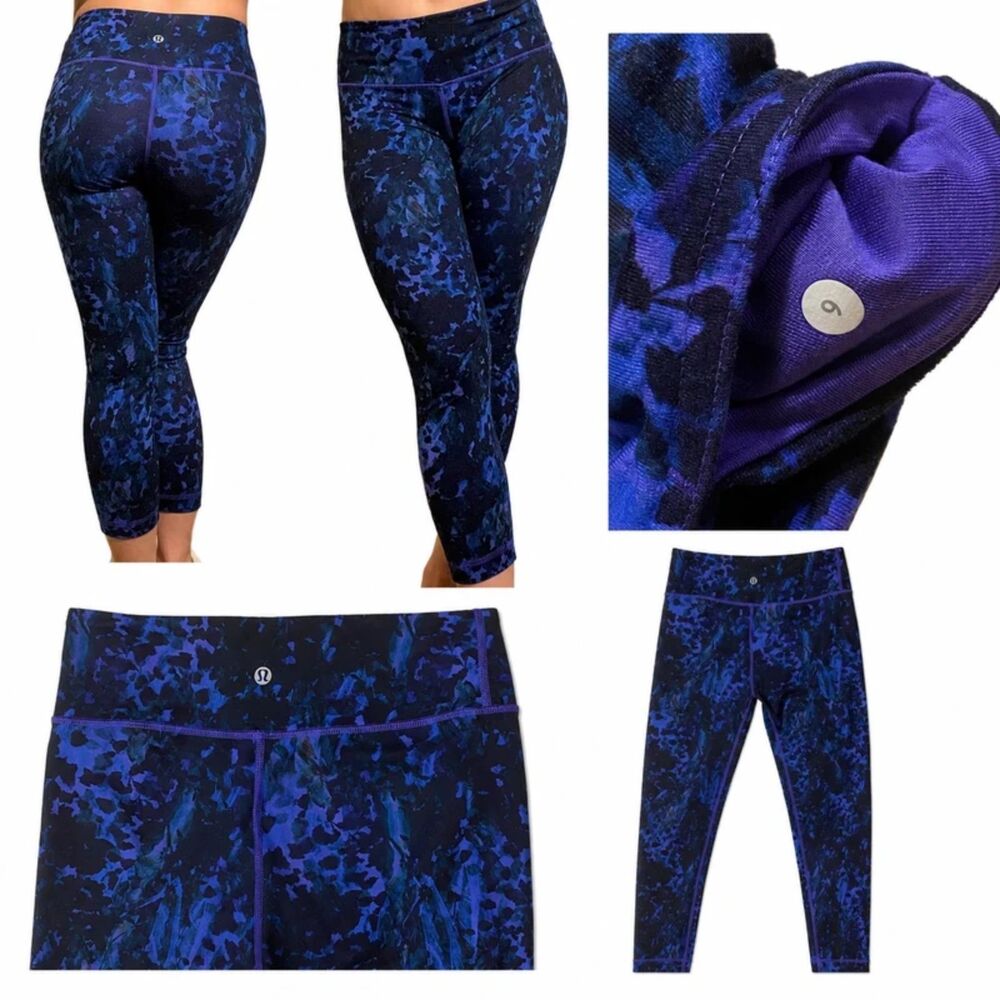 Lululemon Wunder Under Crop Leggings II Full-On Luon Floral Iris Blue Purple 6